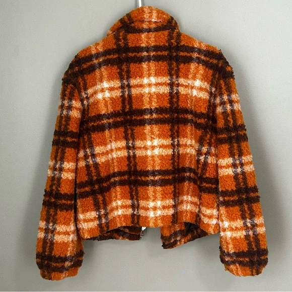 NWT apparis Francis Sherpa zip jacket plaid small orange‎ brown womens - Picture 4 of 13